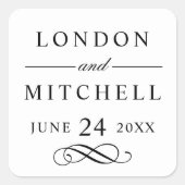 Klassieke Elegant Black Custom Weddenemonogram Vierkante Sticker (Voorkant)