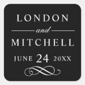 Klassieke Elegant Black Custom Weddenemonogram Vierkante Sticker (Voorkant)