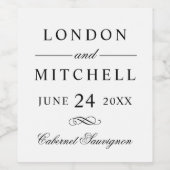 Klassieke Elegant Black Custom Weddenemonogram Wijn Etiket (Enkel label)