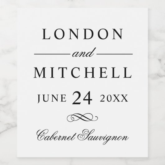 Klassieke Elegant Black Custom Weddenemonogram Wijn Etiket (Enkel label)