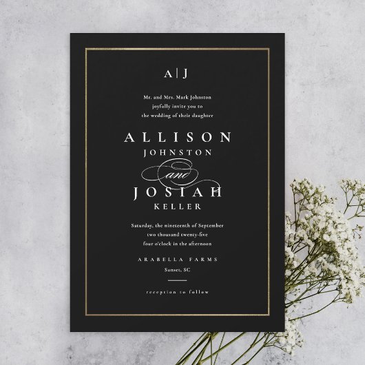 Klassieke Elegant Black en Gold Wedding Kaart