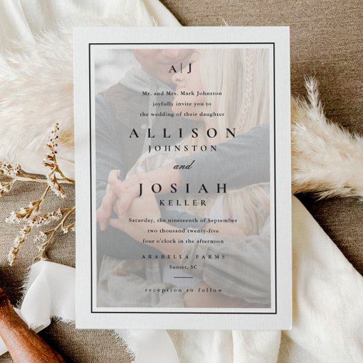 Klassieke Elegant Black en White Photo Wedding Kaart