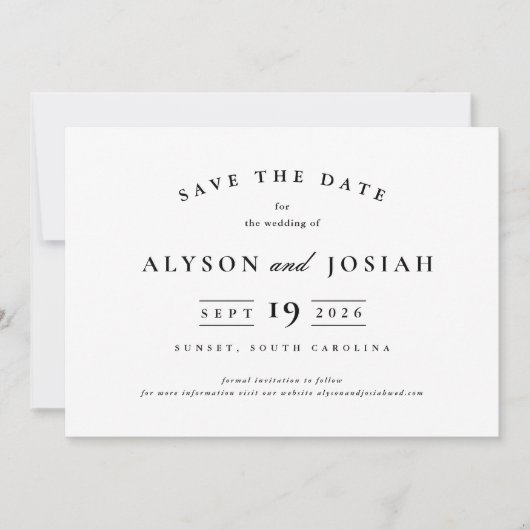Klassieke Elegant Black en White Photo Wedding Save The Date (Voorkant)