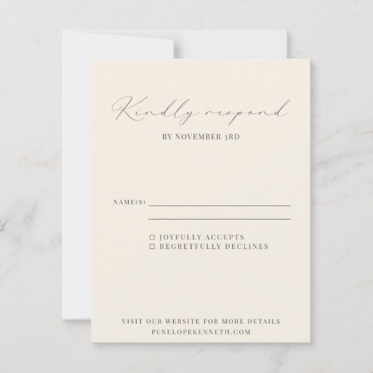 Klassieke Elegant Black en White Script Wedding RSVP Kaartje (Voorkant)