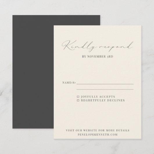 Klassieke Elegant Black en White Script Wedding RSVP Kaartje (Voorkant / Achterkant)
