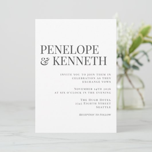 Klassieke Elegant Black en White Typography Weddin Kaart (Staand voorkant)