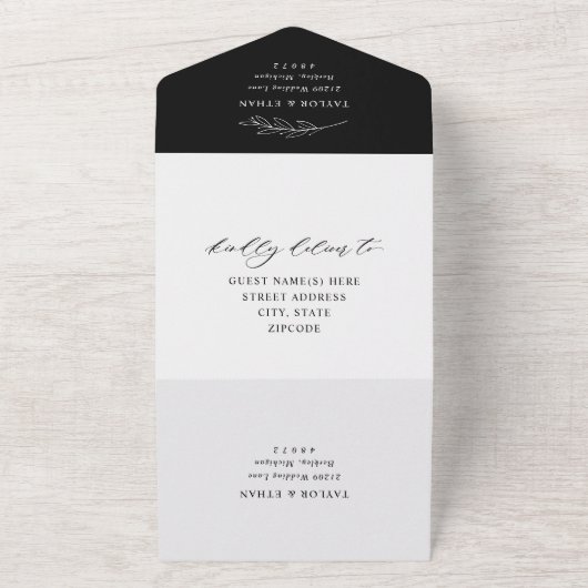 Klassieke Elegant Black en White Wedding All In One Uitnodiging (Buitenkant)