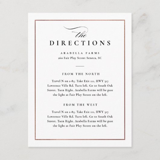 Klassieke Elegant Black en White Wedding Direction Informatiekaartje (Voorkant)