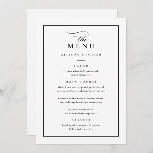 Klassieke Elegant Black en White Wedding Kaart (Voorkant / Achterkant)