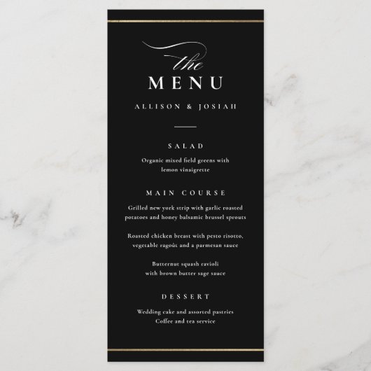 Klassieke Elegant Black en White Wedding Menu (Voorkant)