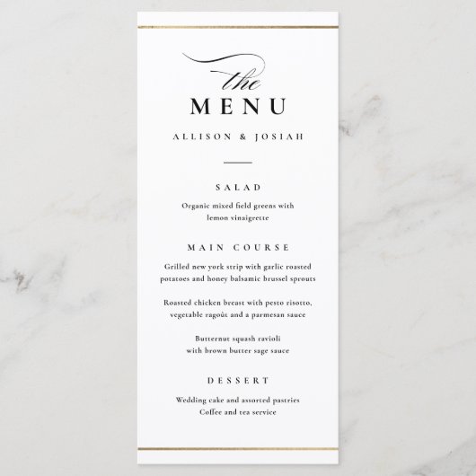Klassieke Elegant Black en White Wedding Menu (Voorkant)