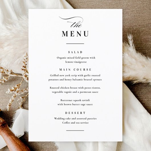 Klassieke Elegant Black en White Wedding Menu