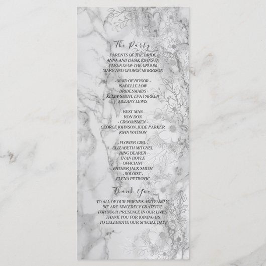 Klassieke Elegant Black en White Wedding Programmakaart (Achterkant)