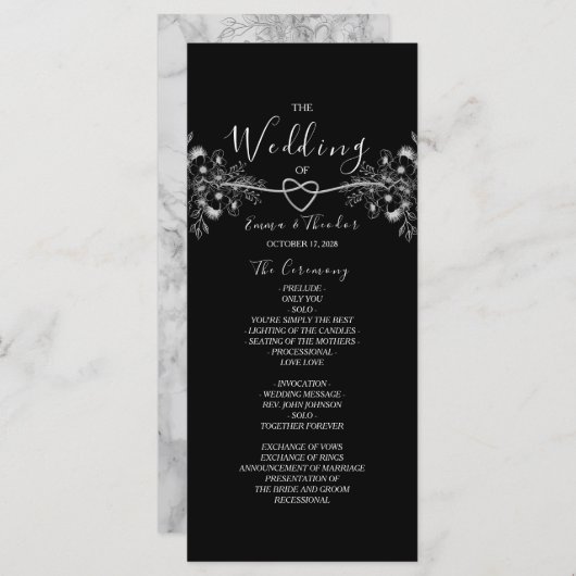 Klassieke Elegant Black en White Wedding Programmakaart (Voorkant / Achterkant)