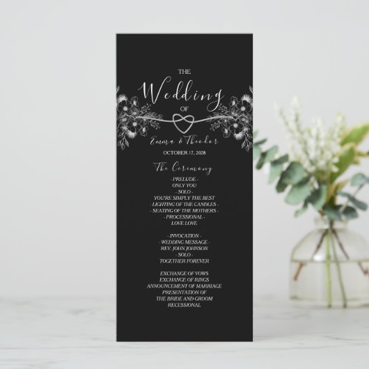 Klassieke Elegant Black en White Wedding Programmakaart (Staand voorkant)