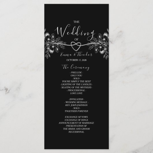 Klassieke Elegant Black en White Wedding Programmakaart (Voorkant)