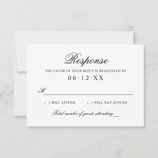 Klassieke Elegant Black en White Wedding RSVP Kaartje (Voorkant)