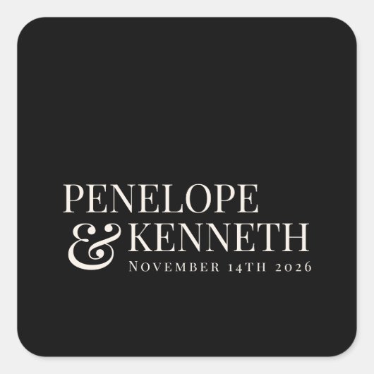 Klassieke Elegant Black Ivory Custom Weddenschappe Vierkante Sticker (Voorkant)