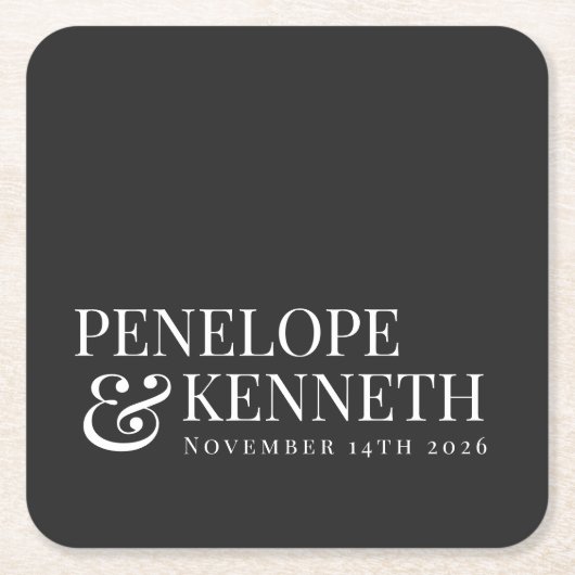 Klassieke Elegant Black Simple Custom Weddennames Kartonnen Onderzetters (Voorkant)