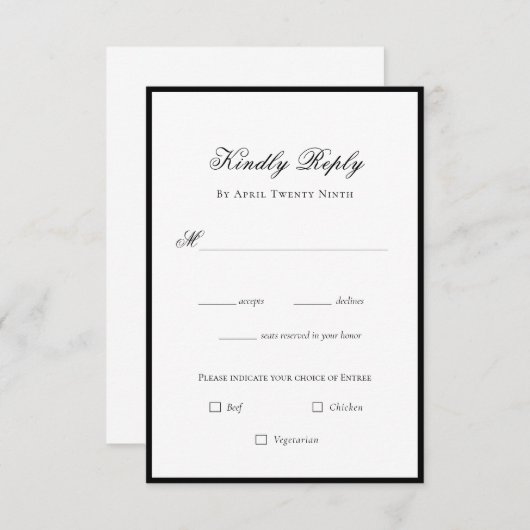 Klassieke Elegant Black & white bruiloft RSVP-Kaar RSVP Kaartje (Voorkant / Achterkant)