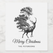 Klassieke Elegant Black White Toile Deer in Forest Wijn Etiket (Enkel label)