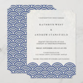 Klassieke elegant blauw en wittebeach bruiloft kaart (Voorkant / Achterkant)