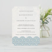 Klassieke elegant blauw en wittebeach bruiloft kaart (Staand voorkant)