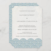 Klassieke elegant blauw en wittebeach bruiloft kaart (Voorkant / Achterkant)