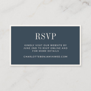 Klassieke Elegant Blue Border Wedding RSVP Online Informatiekaartje