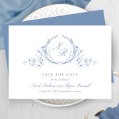Klassieke, Elegant Dusty Blue Monogram Wedding Save The Date