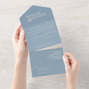 Klassieke Elegant Dusty Blue Typography Wedding All In One Uitnodiging
