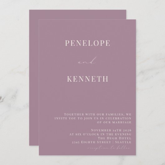 Klassieke Elegant Dusty Paars Script Wedding Kaart (Voorkant / Achterkant)