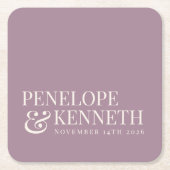 Klassieke Elegant Dusty Paarse Custom Wedding Name Kartonnen Onderzetters (Voorkant)
