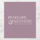 Klassieke Elegant Dusty Paarse Custom Wedding Name Wijn Etiket (Enkel label)