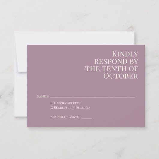 Klassieke Elegant Dusty Paarse Typography Wedding RSVP Kaartje (Voorkant)