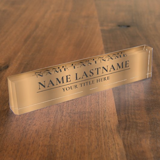 Klassieke Elegant Faux Bronze Copper Brown Naambordje (Zijkant)