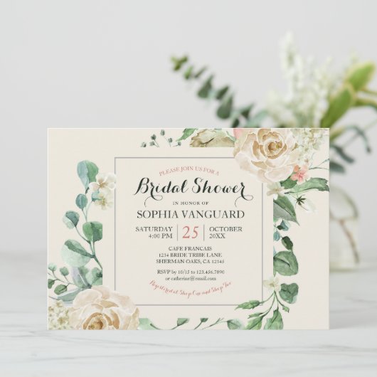 Klassieke Elegant Floral Bridal Shower Kaart (Staand voorkant)