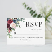 Klassieke Elegant Floral Burgundy Navy Blue Weddin RSVP Kaartje (Staand voorkant)