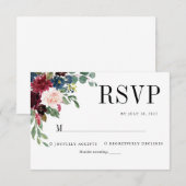 Klassieke Elegant Floral Burgundy Navy Blue Weddin RSVP Kaartje (Voorkant / Achterkant)