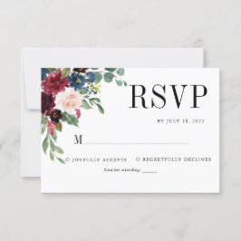Klassieke Elegant Floral Burgundy Navy Blue Weddin RSVP Kaartje