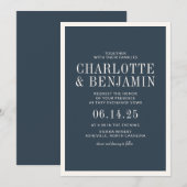 Klassieke Elegant Formal Blue Border Lijst Weddens Kaart (Voorkant / Achterkant)