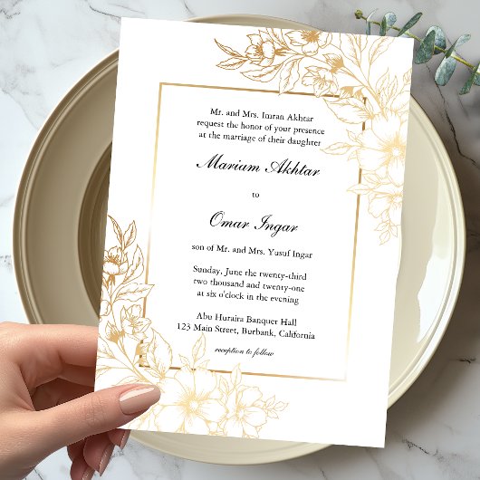 Klassieke Elegant Gold Floral Islamic Muslim Weduw Kaart