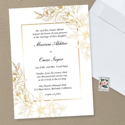 Klassieke Elegant Gold Floral Islamic Muslim Weduw Kaart