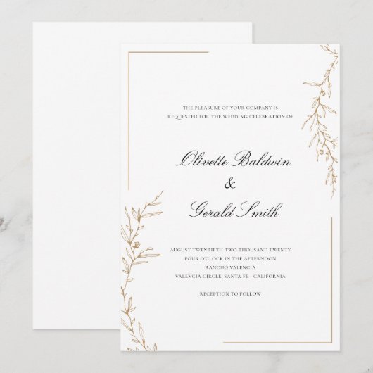 Klassieke Elegant Gold Flower Branch Wedding (Voorkant / Achterkant)