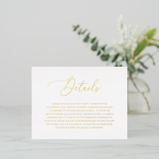 Klassieke Elegant Gold Foil bruiloft Enclosure Car Folie Uitnodiging Briefkaart (Staand Voorkant)