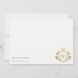 Klassieke Elegant Gold Monogram Floral Crown Crest Notitiekaartje