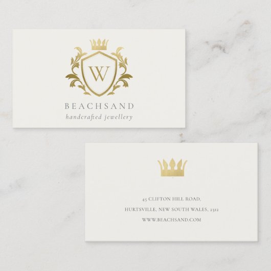 Klassieke Elegant Gold Monogram Floral Crown Crest Visitekaartje (Voorkant / Achterkant)