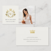 Klassieke Elegant Gold Monogram Floral Foto Crest Visitekaartje (Voorkant / Achterkant)