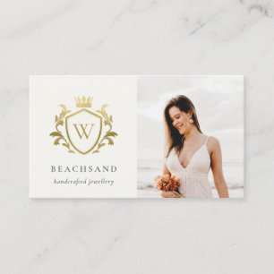Klassieke Elegant Gold Monogram Floral Foto Crest Visitekaartje