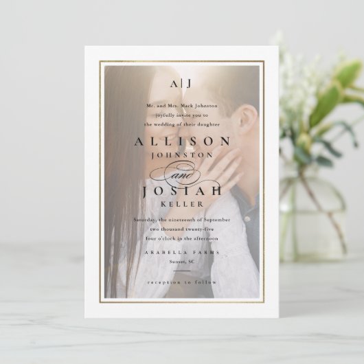 Klassieke Elegant Gold Photo Wedding Kaart (Staand voorkant)